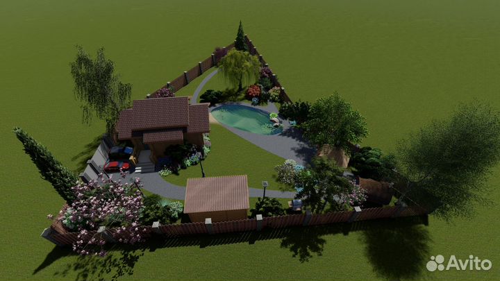 Ландшафтный дизайн,эскиз,3D визуализация,2d проект