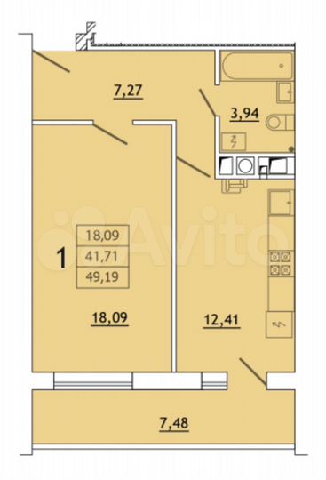 1-к. квартира, 49,7 м², 9/10 эт.