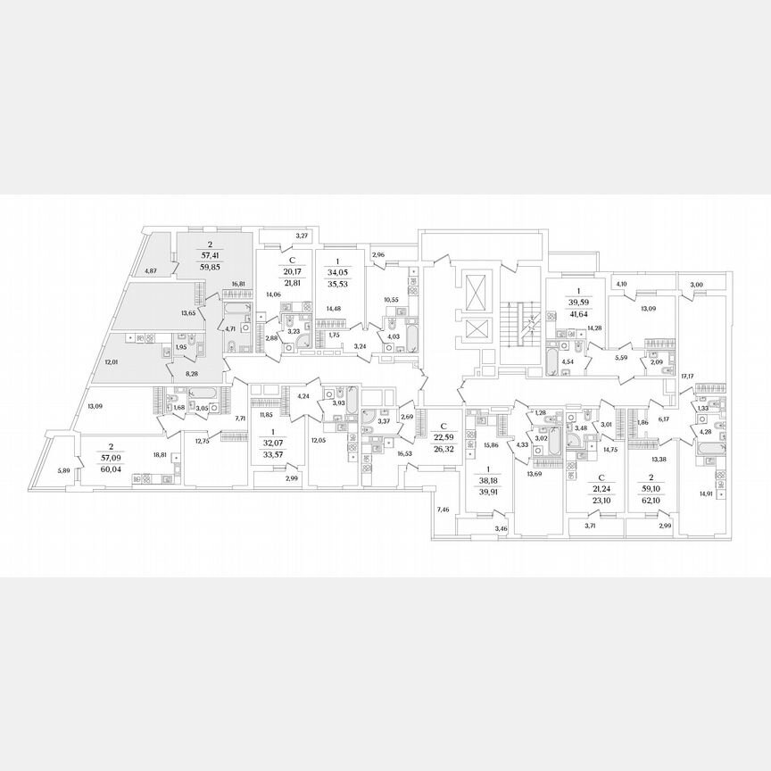 2-к. квартира, 59,9 м², 8/17 эт.