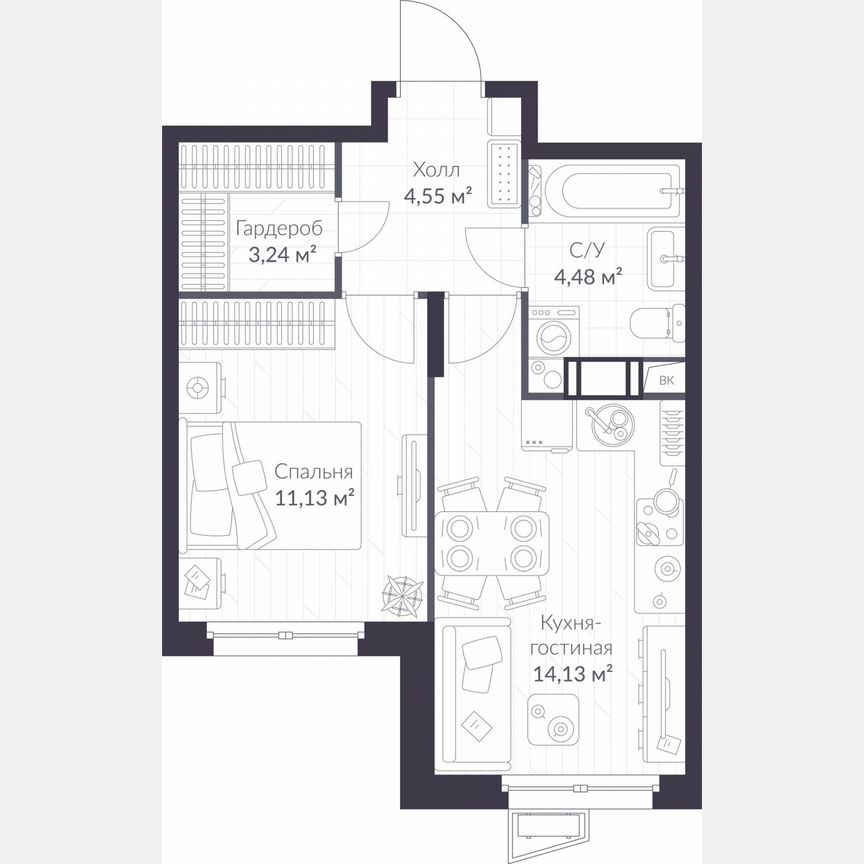 1-к. квартира, 37,5 м², 3/11 эт.