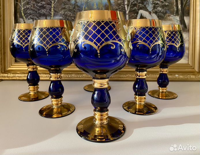 Бокалы/фужеры кобальт 18 см Богемия. Винтаж