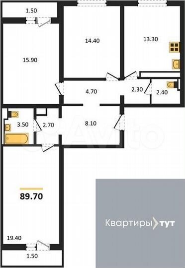 3-к. квартира, 89,7 м², 15/17 эт.