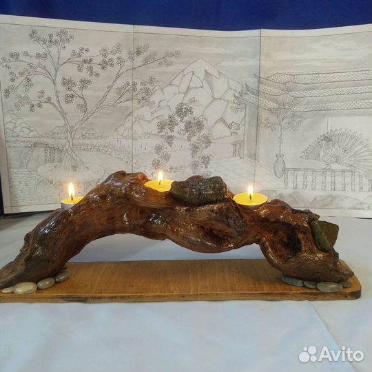 Подсвечник дрифтвуд для интерьера