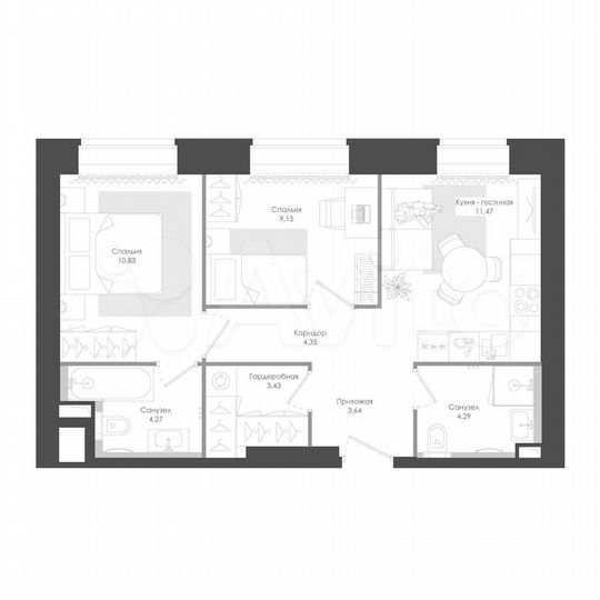 2-к. квартира, 54,2 м², 14/39 эт.