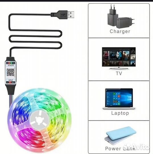 Светодиодная RGB лента, 5V, USB, Bluetooth, 1 метр