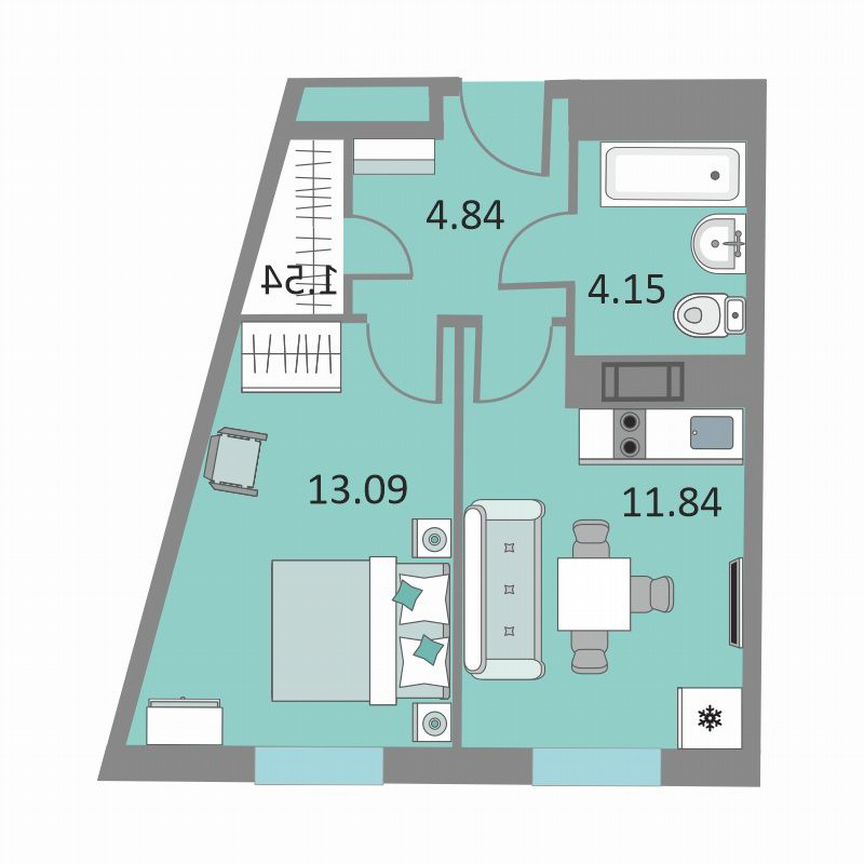 1-к. апартаменты, 35,2 м², 12/13 эт.