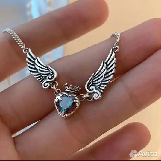 Колье цепочка сердце с крыльями