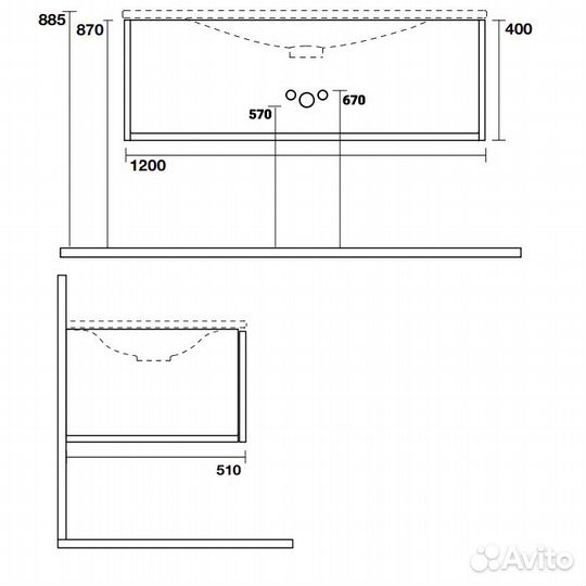 Тумба с раковиной TW Shape Kerasan 548001*1, 122х