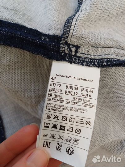 Benetton бохо жакет летний льняной синий разм. M