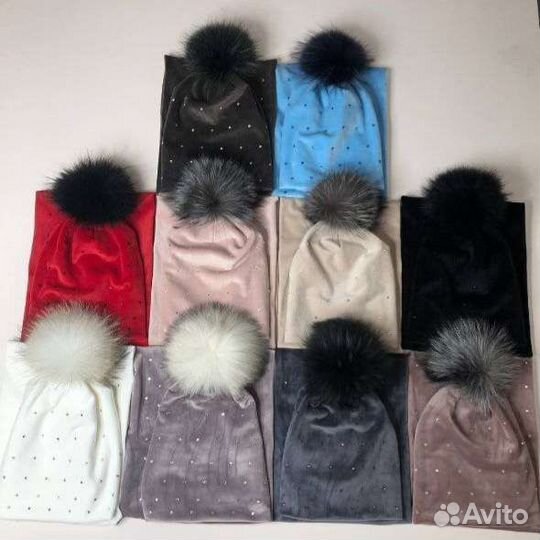 Женский комплект шапка и снуд велюр