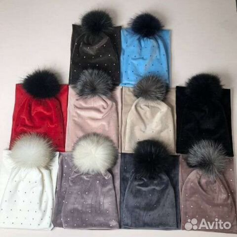 Женский комплект шапка и снуд велюр