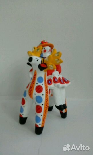 Всадник офицер на лошади 15см Дымковская игрушка