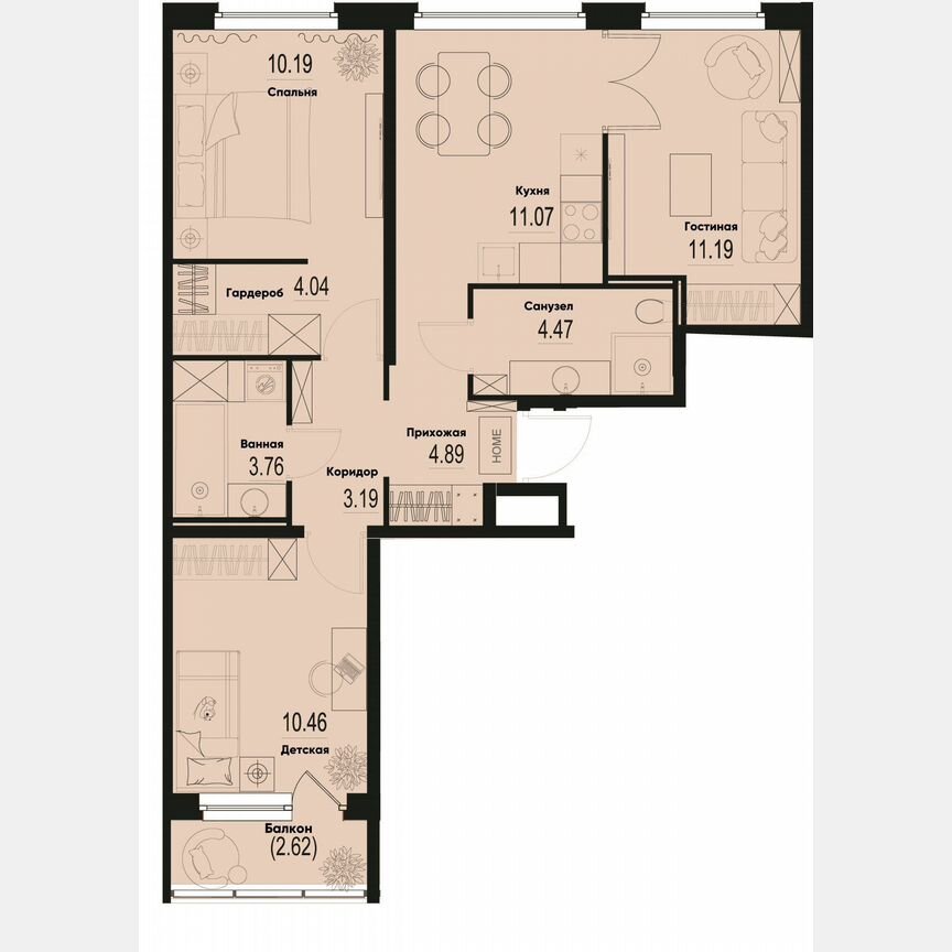 3-к. квартира, 64,1 м², 2/12 эт.