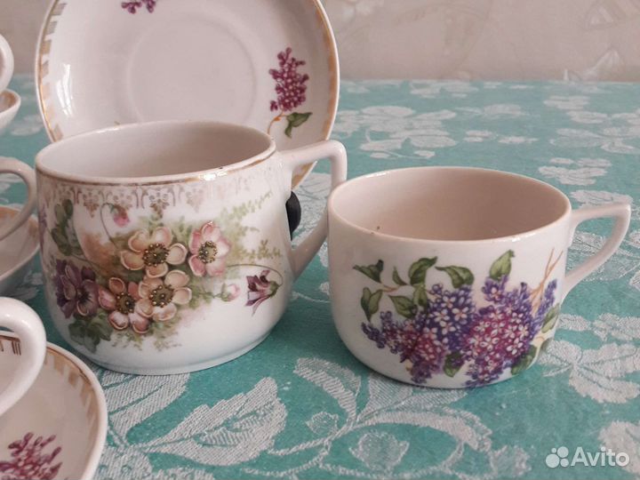 Чайные пары, чашки, блюдца,сирень песочное