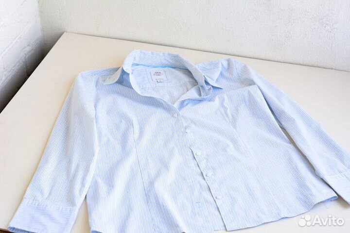 Женская голубая атласная рубашка H&M 44-46р