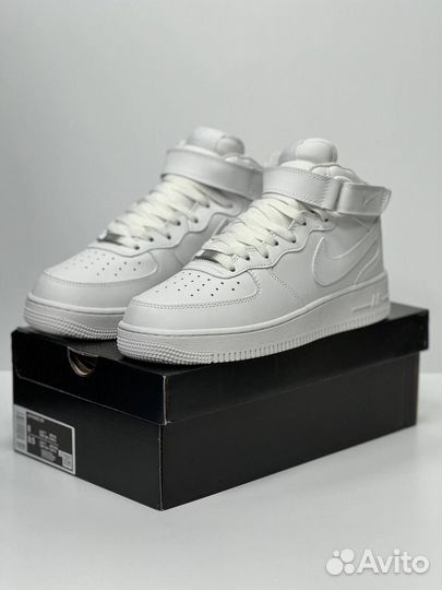 Кроссовки Nike Air Force 1 Mid All White с Мехом