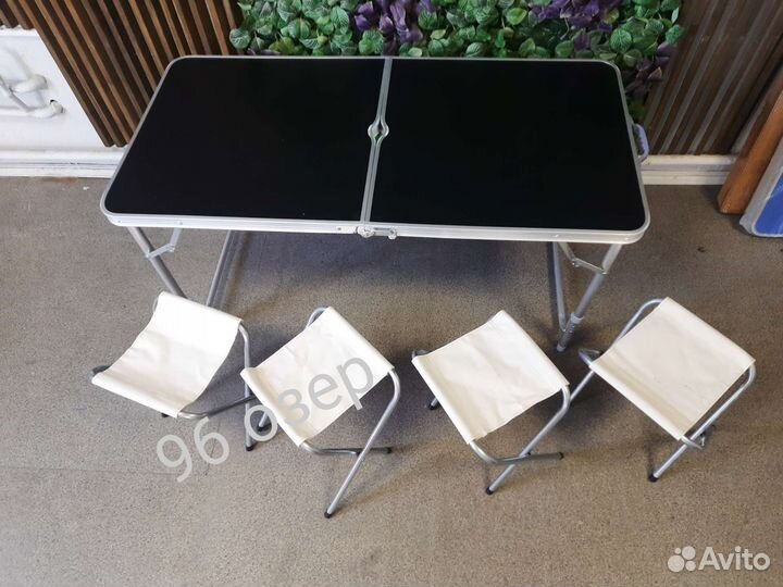 Стол складной чёрный 120 см с табуретами