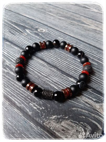 Браслет мужской сердолик, агат, лава