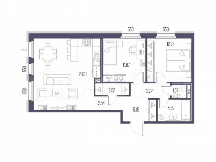 2-к. квартира, 73,8 м², 3/10 эт.