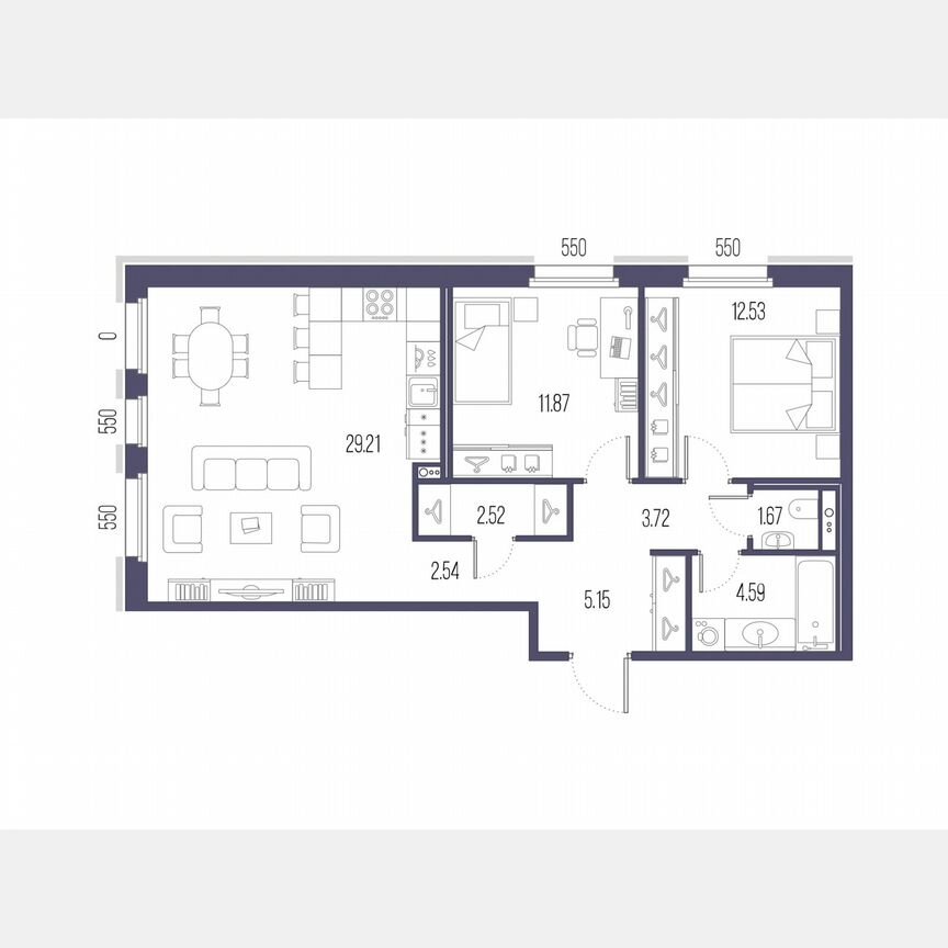 2-к. квартира, 73,8 м², 3/10 эт.