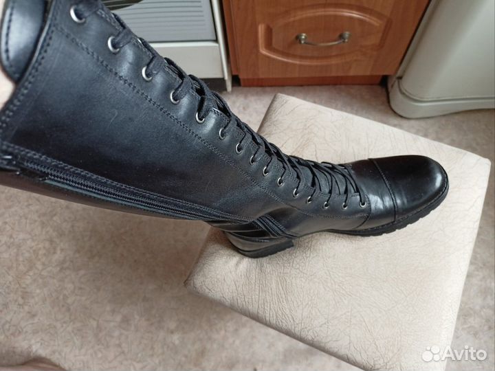Сапоги со шнуровкой нат кожа