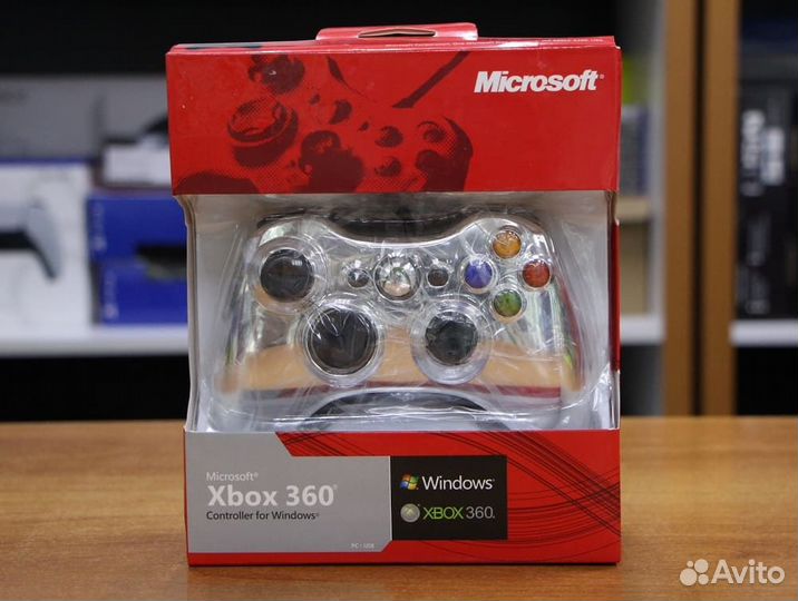 Джойстик проводной Xbox 360 Slim Серебряный глянец