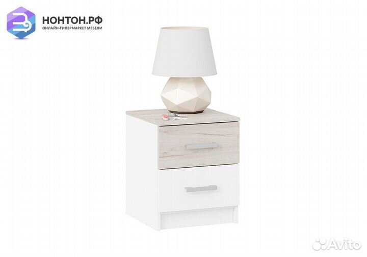 Тумба прикроватная Арчи белый текстура / дуб крафт