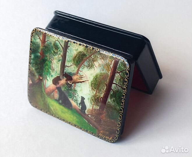 Шкатулка Федоскино лаковая Утро в сосновом лесу