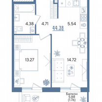 1-к. квартира, 44,4 м², 6/13 эт.