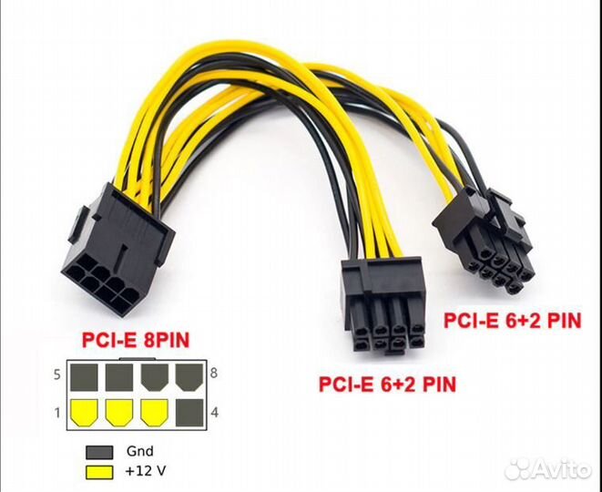 Разветвитель кабель питания 8pin на 6+2pin