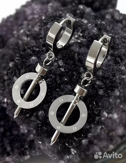 Серьги гвоздь в стиле Cartier сталь