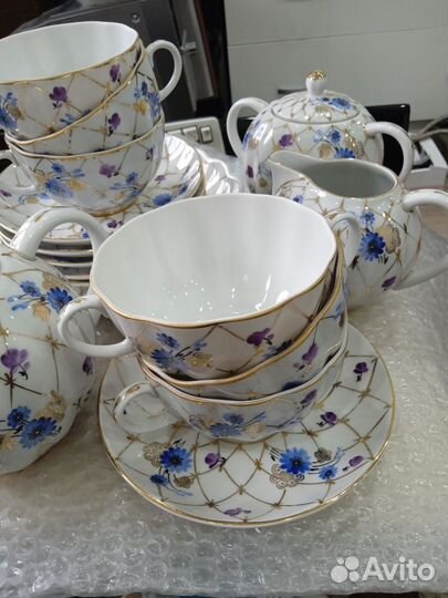 Чайный сервиз лфз Васильки кобальтовая сетка