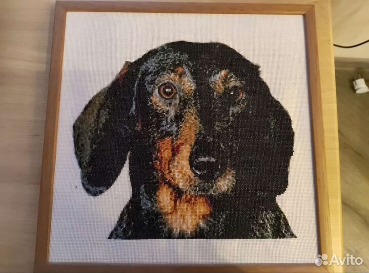Такса вышивка крестиком в рамке