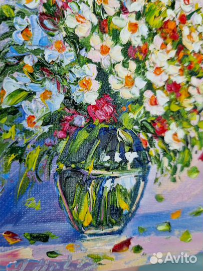 Картина маслом ромашки цветы натюрморт