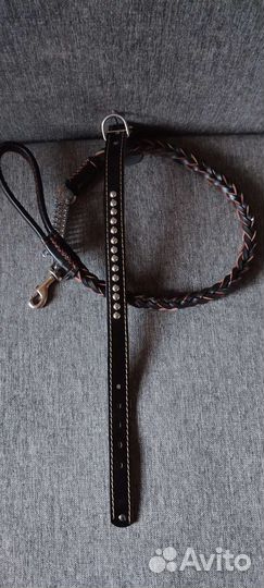 Ошейник и поводок кожаные