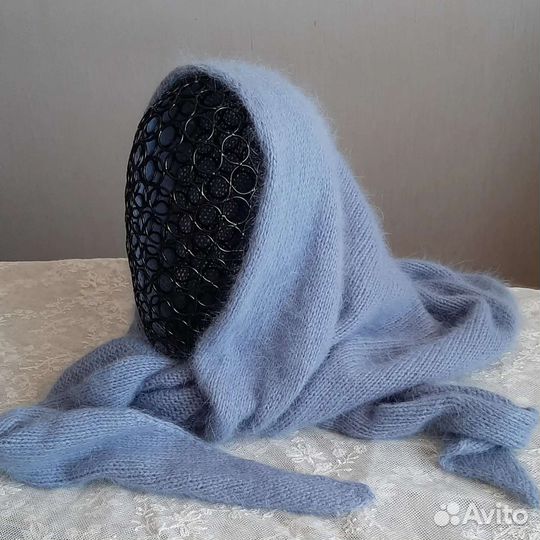 Шапочка и косынка цвета джинс