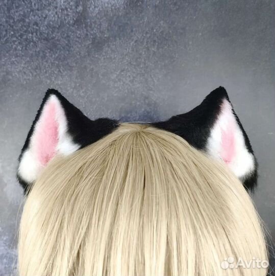Чёрные чёрно-белые кошачьи ушки на ободке
