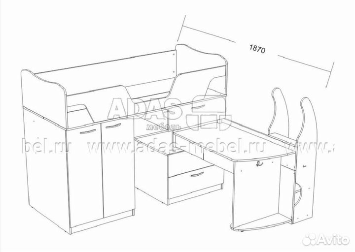 Кровать-чердак Корсар с выдвижным столом