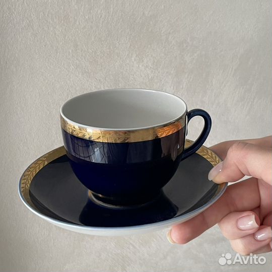 Чашка с блюдцем фарфор лфз кобальт