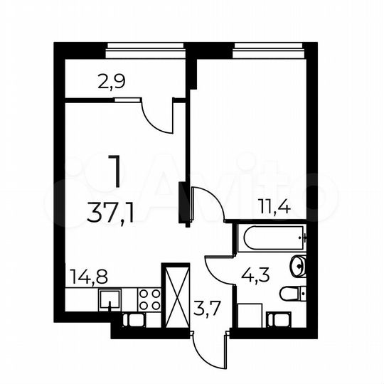 1-к. квартира, 37,1 м², 6/19 эт.