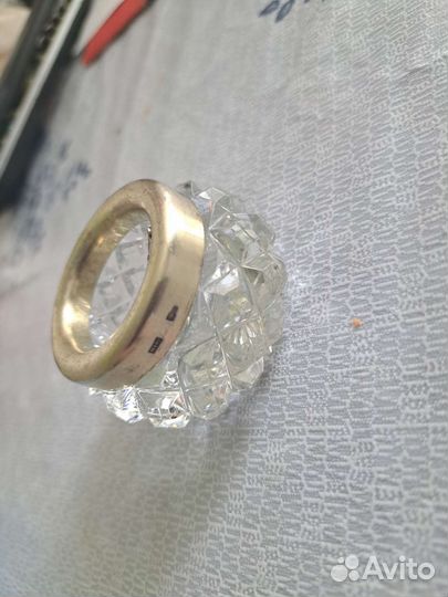 Хрустальная солонка СССР с серебряным ободком