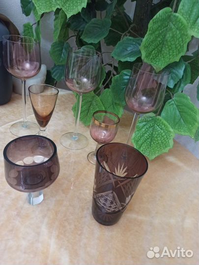 Рюмка фужеры на длинной ножке цветное стекло СССР