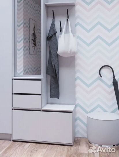 Прихожая белая Бостон вешалка с зеркалом и тумбой