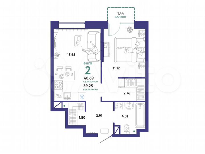 2-к. квартира, 40,7 м², 6/11 эт.
