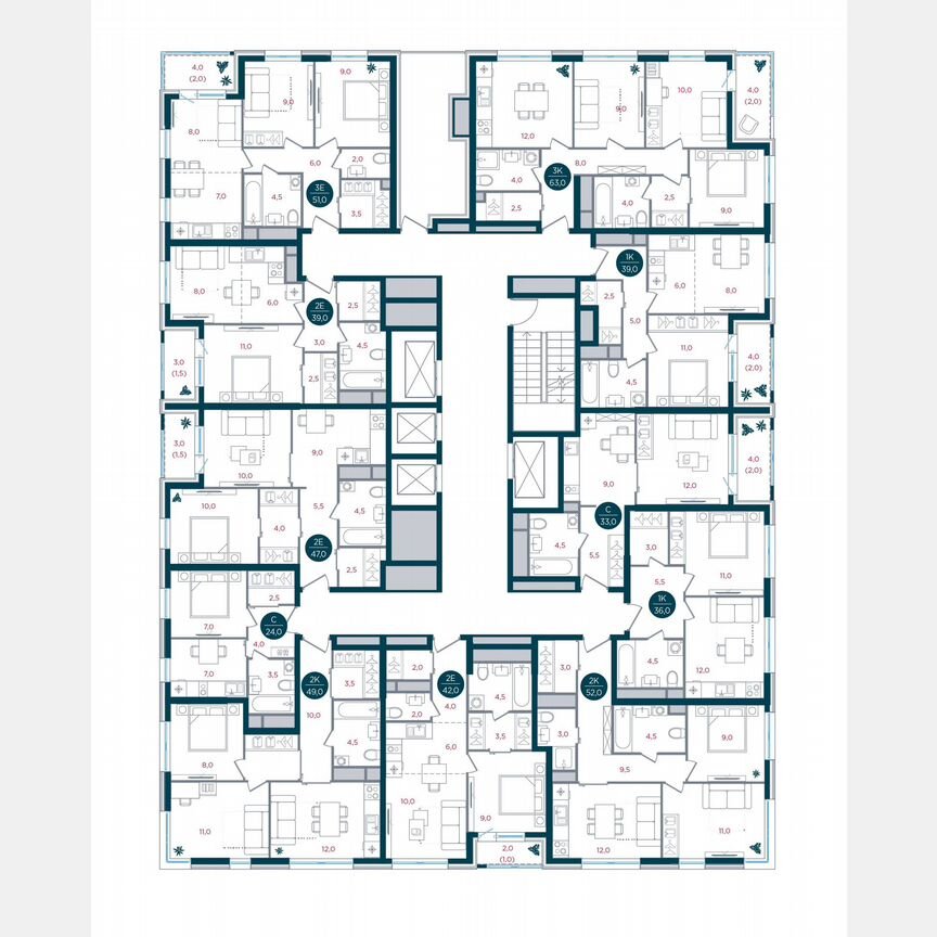 3-к. квартира, 51 м², 12/32 эт.