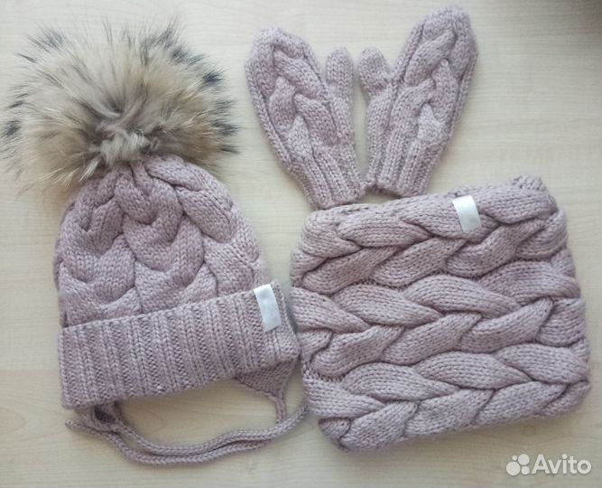 Комплект шапка снуд варежки зима