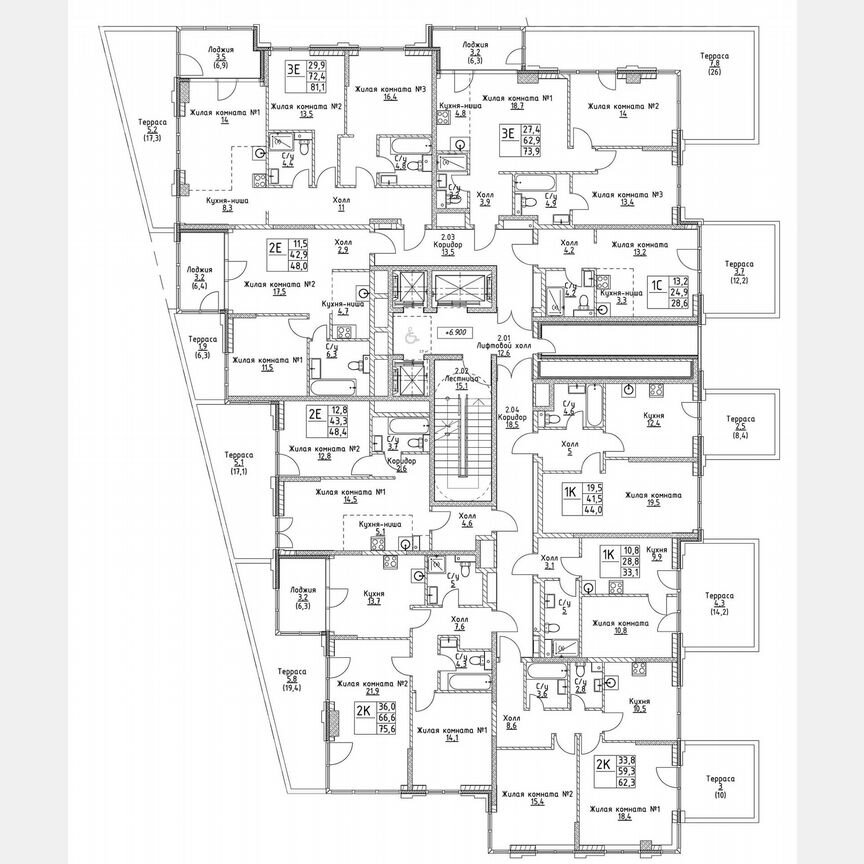 1-к. квартира, 43,3 м², 2/19 эт.