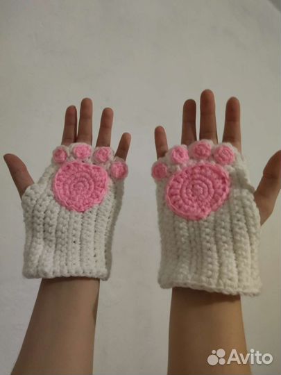 Перчатки митенки с кошачьими лапах