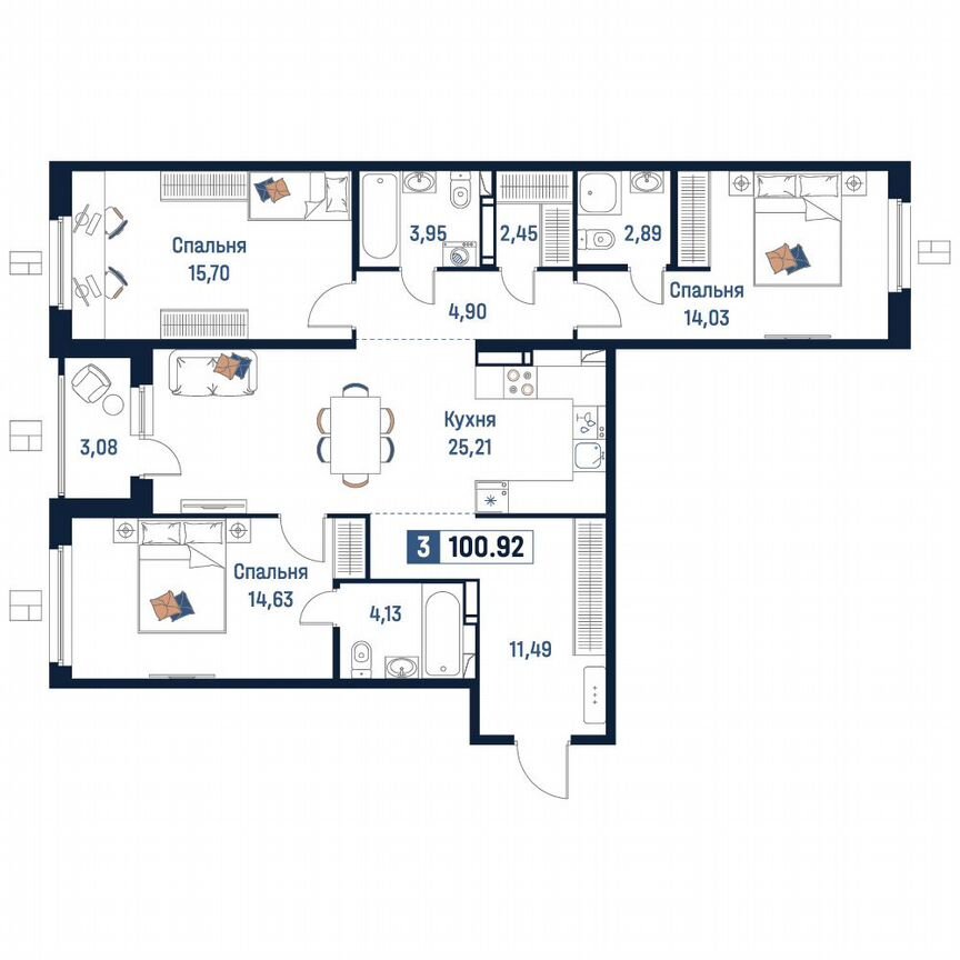 3-к. квартира, 100,9 м², 11/18 эт.