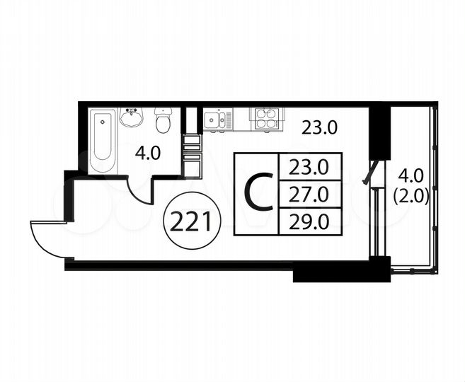 Квартира-студия, 29 м², 2/12 эт.